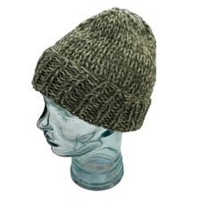 Light Olive Green / Moss Green Hand Knit Chunky Knit Cuffed Beanie / Hat, OS