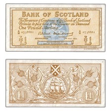 Scotland 1965 1 One Pound Note P #102b - VF+