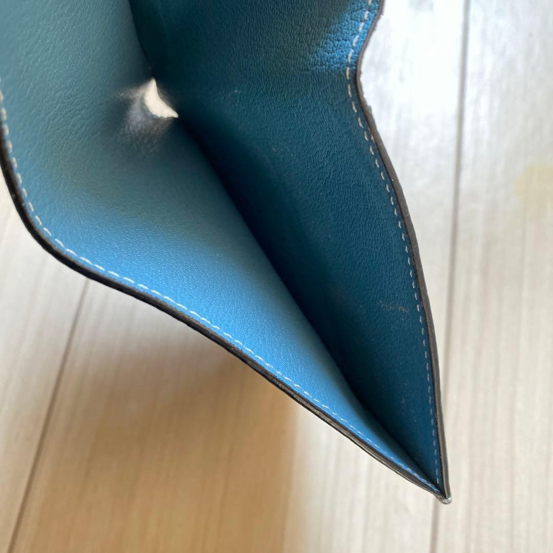 Hermes Bearn Compact Wallet Leather Two Fold Card Case Blue US Size Large thumbnail 8