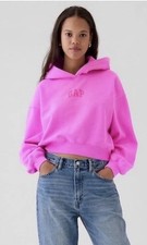 GAP VintageSoft Crop Logo Hoodie Neon Pink Size XS Viral Sold Out Spell Out EUC