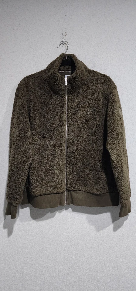 Chaqueta polar para mujer Calvin Klein verde oliva con bolsillos talla XL cremallera completa Foto 2 de 4