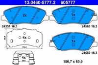 Bremsbelagsatz Scheibenbremse ATE 13.0460-5777.2 FüR KIA Hyundai Sorento Santa 2