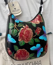 ANUSCHKA NWT Top Zip Hobo Shoulder Bag-Tooled...
