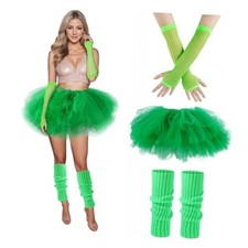 Tutu for Women Adults 6 Layered and Leg Warmers and Fingerless Gloves Green