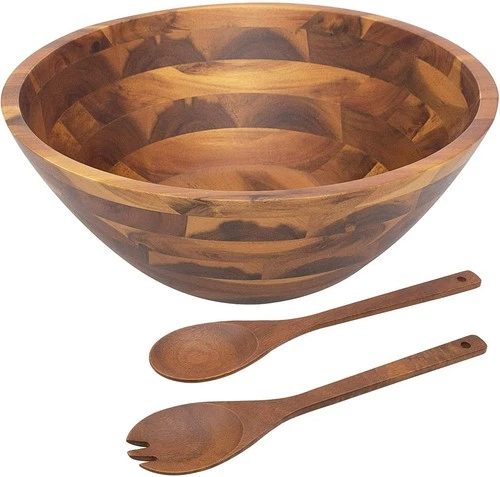 AIDEA Salad Bowls, Wooden Salad Bowls Set, Large Acacia Wood Serving Bowl for...