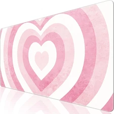 Pink Desk Mat, XL Gaming Mouse Pad, Cute Heart Design - Perfect for Work, Gaming