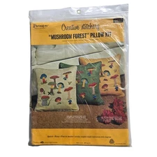Paragon Forest Mushrooms Crewel Embroidery Pillow Kit 0433 New Old Stock Vintage