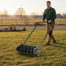 19in Push Spike Aerator, Heavy Duty Rolling Lawn Aerator, Rotary Spike Lawn