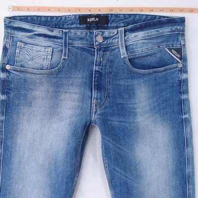 NEU Replay M914 ANBASS Stretch Slim Tapered blaue Herrenjeans W33 W34 L32 neu mit Etikett