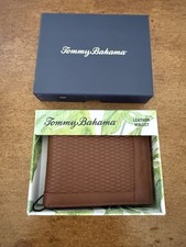 NIB Tommy Bahama Basket Weave Leather Bifold Wallet