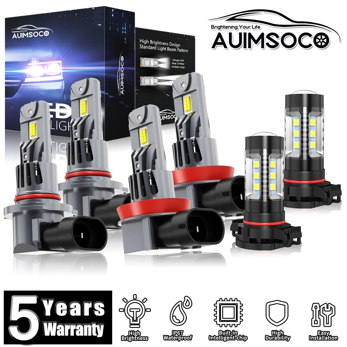 For GMC Sierra 1500 2500HD 3500HD 2007-2019 6x LED Headlight Super Bright Bulbs