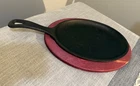 🍳 Vintage Lodge Cast Iron Oval Skillet w/ Wooden Trivet USA OS 🔥