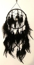 Dreamcatcher wall decor black with feathers  large pearl in cetter Unique