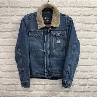 Carhartt Mens Sherpa lined Denim Jean Jacket Sz S Outdoors Work Wear Tucker Coat
