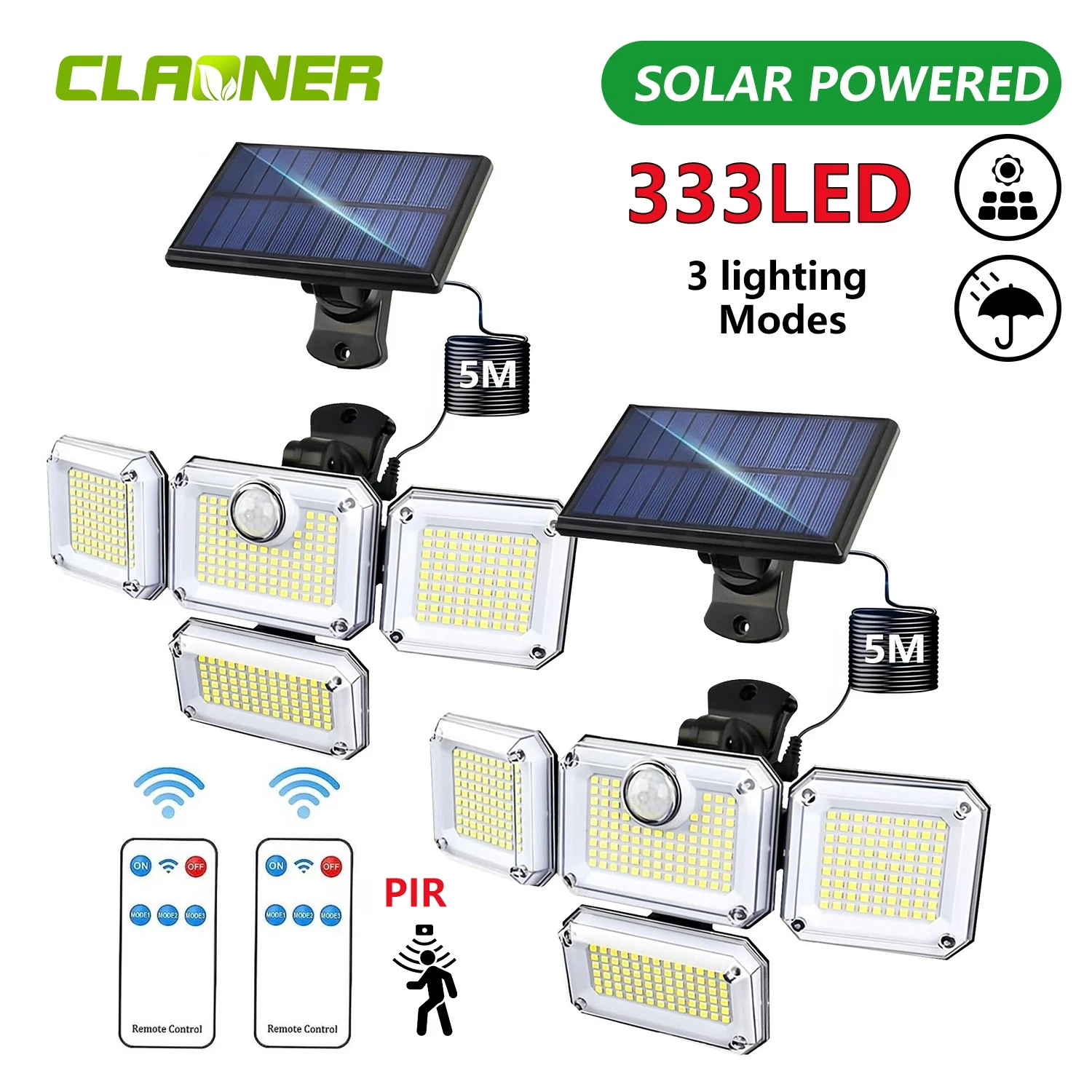 2 Pack Solar Security Outdoor 3000LM LED Motion Sensor Lights IP65 Waterproof US