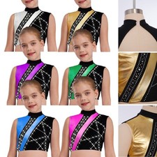 Kids Girls Crop Top Dance Bra Training Vest Performance Cutout Back Latin Jazz