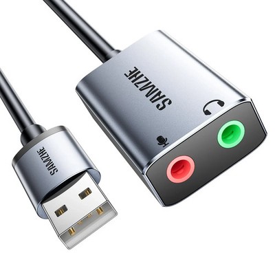 USB to Audio Jack Sound Card Adapter with Dual TRS 3-Pole 3.5Mm Headphone and Mi