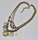 VTG Liz Claiborne Gold/Silver Tone 3 Layered Necklace W/ Charms Signed LCI  18" — photo 5