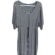 Calvin Klein Dress Women's Size 4 Striped Drawstring Waist Black White Midi