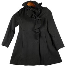 Rothschild Youth 7/8 Black Dress Coat Ruffle Front Lined Formal Occasion Jacket