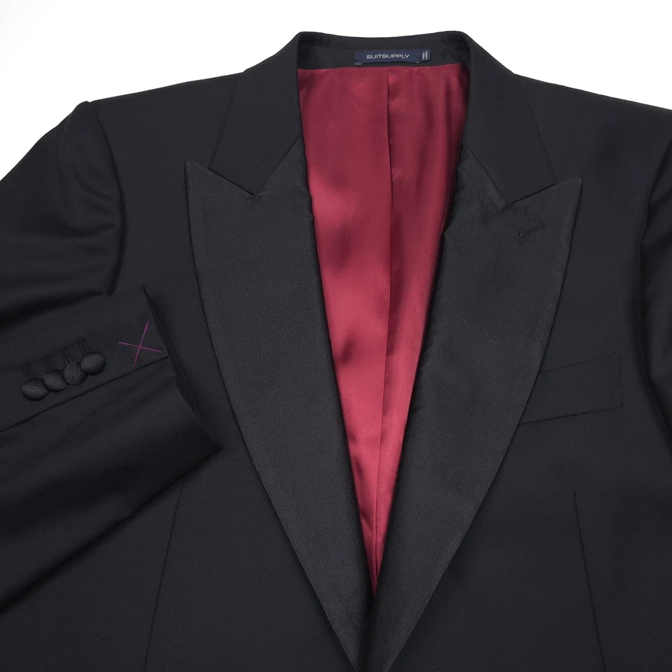 $569 Suit Supply Lazio Black Peak Lapel Wool Tuxedo Smoking Jacket Mens Size 42R - Image 2 of 4
