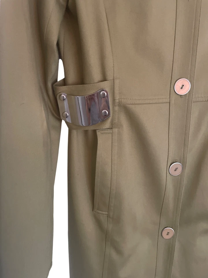Bloomingdales  Womens Y2K Olive Green Trench Coat Size 6 Retro Classic Preppy - Image 3 of 4