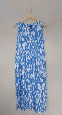 #ad #ad Denimamp;co Printed Linen Blend Jersey Sleeveless Tiered Dress SMALL PETITE BLUE . GBP 13.72