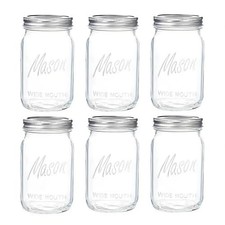 WELLIFE Wide Mouth Mason Jars, 6 Pack Mason Jars 32 oz for Pickling, Canning,