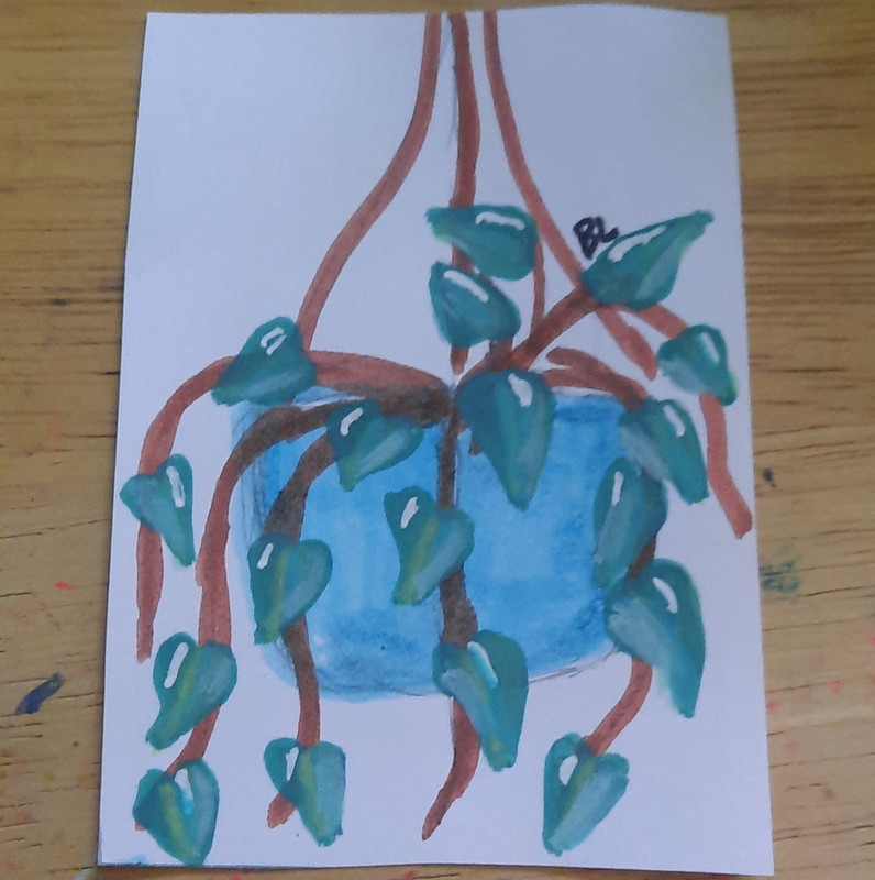 Hanging Pothos Plant OOAK signed contemporary painting Art Card Aceo