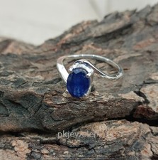 925 Sterling Silver Natural Blue Sapphire Ring Woman Jewellery Size 7 R-413