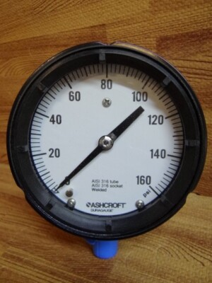 4 1/2'' 0-160 psi Ashcroft Duragauge Pressure Gauge 1/4'' NPT Welded Tube & Socket