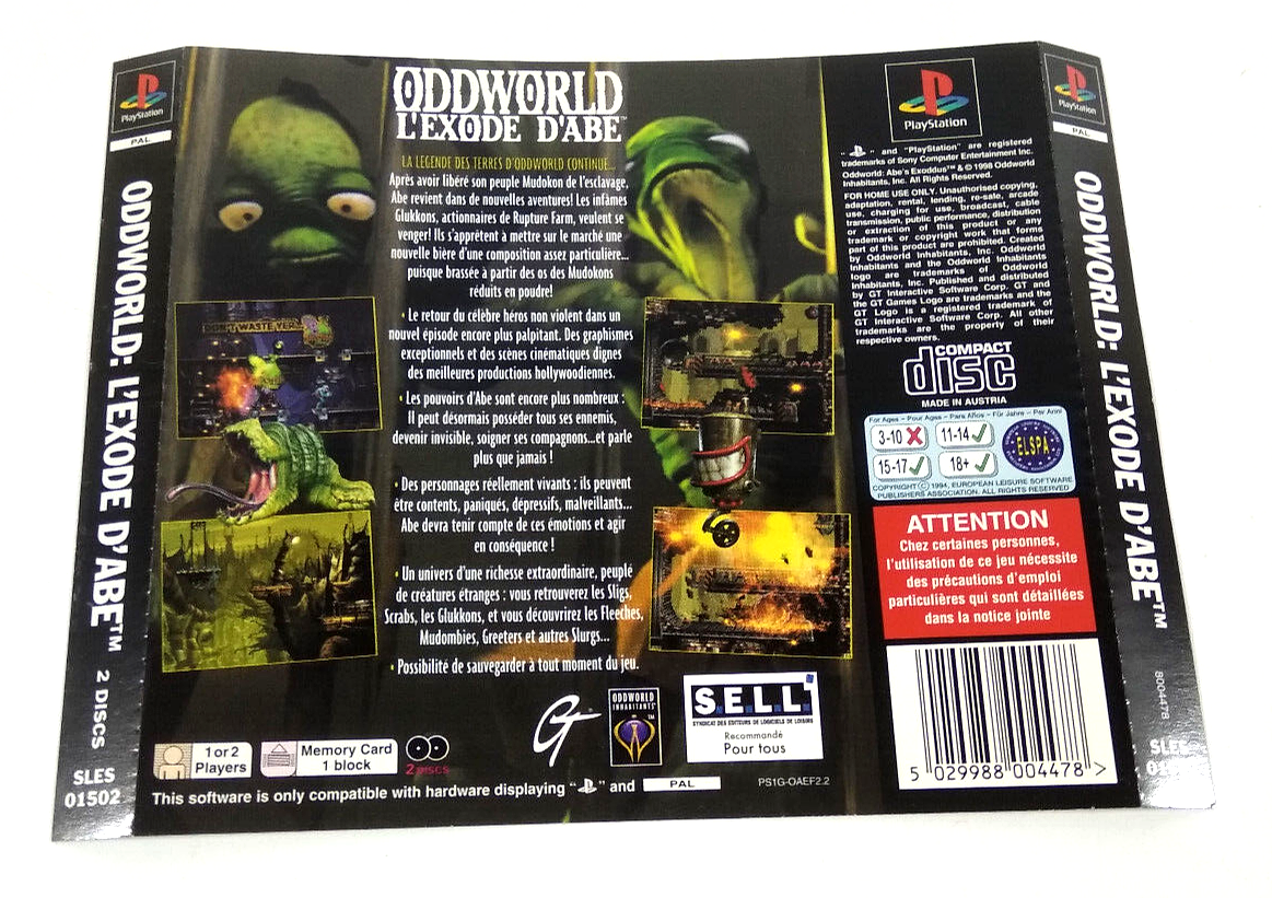 jeu vidéo VF sony playstation 1 ps1 oddworld l'odyssée d'abe