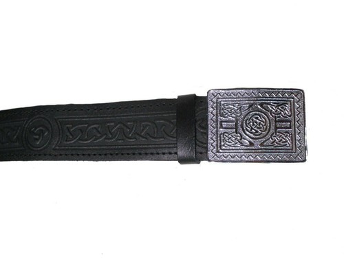 Leather Celtic Design Kilt Belt Black Scottish Chrome Finish Buckle Brown - Picture 33 of 38