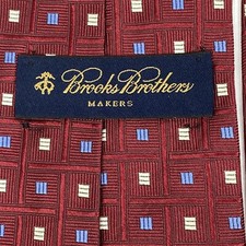 Brooks Brothers Makers Burgundy Geometric Design Made in USA Pure Silk Neck Tie