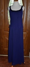 Vintage Patra Navy Blue Sleeveless Pleated Beaded Neckline Formal Evening Gown