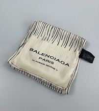 Authentic Rare BALENCIAGA PARIS Big Logo Abstract Striped Long Silk Scarf Beige
