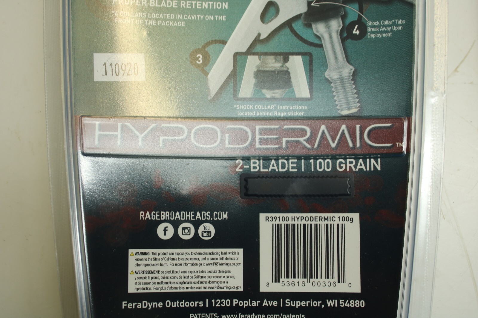 Rage Hypodermic 100 Grain 2" Cut 2 Blade Broadhead 3Pack R39100