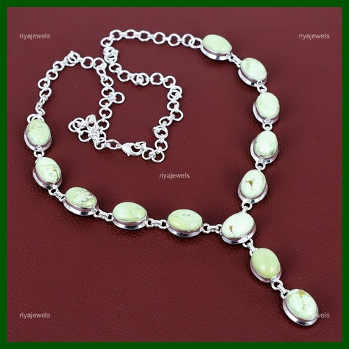 Mothers day Sale Natural Lemon Chrysoprase New Chain Necklace Jewelry 925 Silver