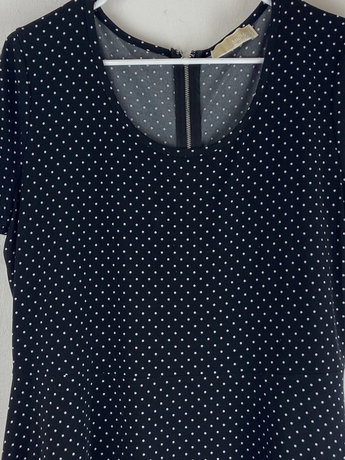 Abito Michael Kors nero bianco a pois aderente e svasato linea A taglia Large