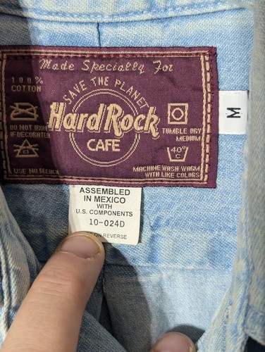 90s Y2K Vintage Hard Rock Cafe Las Vegas Denim Shirt Patched Canada Loose Medium - Picture 5 of 8