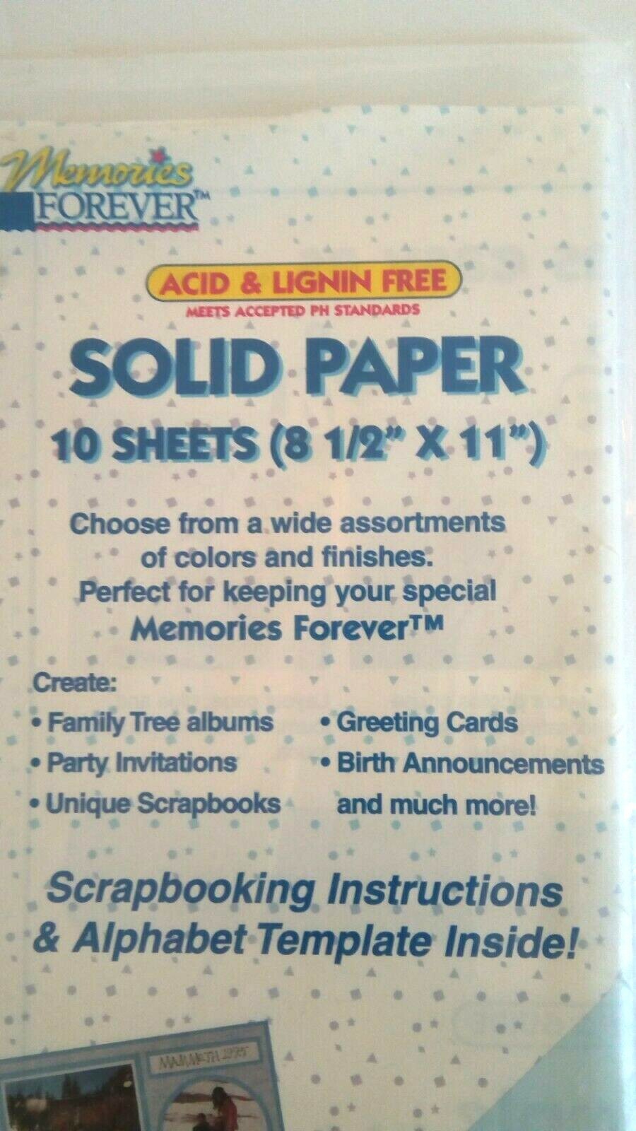 Memories Forever Scrapbooking Paper Solid 10 Sheets Acid Free 8.5" x 11" 