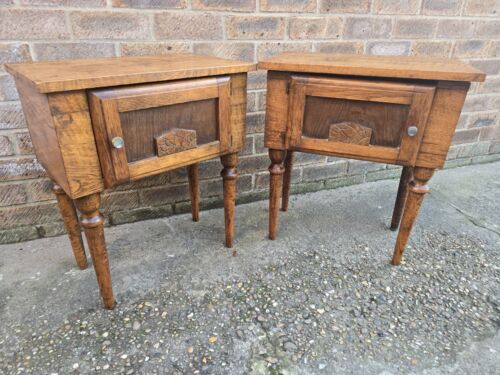 Beautiful Pair Of Bedsides Tables Vintage French Oak Drawers Night Stand - Picture 7 of 16