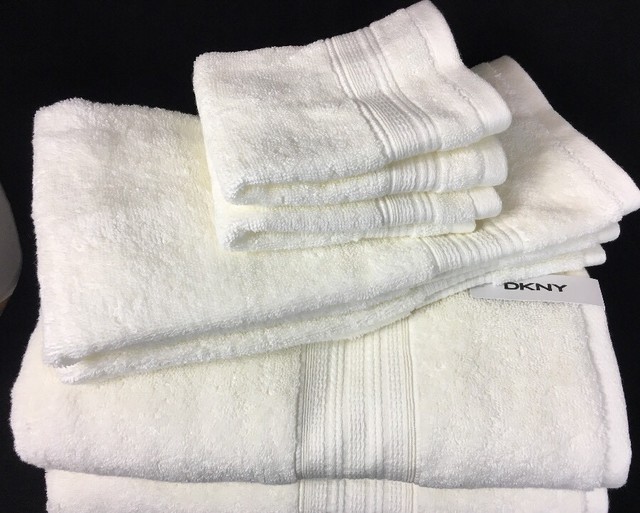 DKNY Six Piece Solid Ivory Bathroom Towels Set Bath Hand Face eBay
