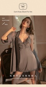 Women Sexy Lingerie Satin Lace Chemise Strap Slip Sleepwear Dress Robe Thong