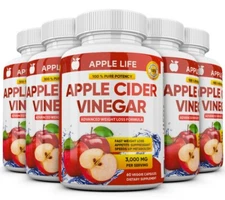 5 X Pure APPLE CIDER VINEGAR ACV 3000mg PURE WEIGHT LOSS FAT BURNER Diet Pills