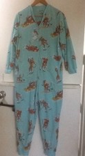 ADULT S NICK NORA MINT GREEN ONE PIECE PAJAMAS W/ SOCK MONKEY SKATING Small