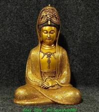 11.8"Old Dynasty Purple Bronze Gold GuanYin Kwan-yin Bodhisattva Buddha Statue