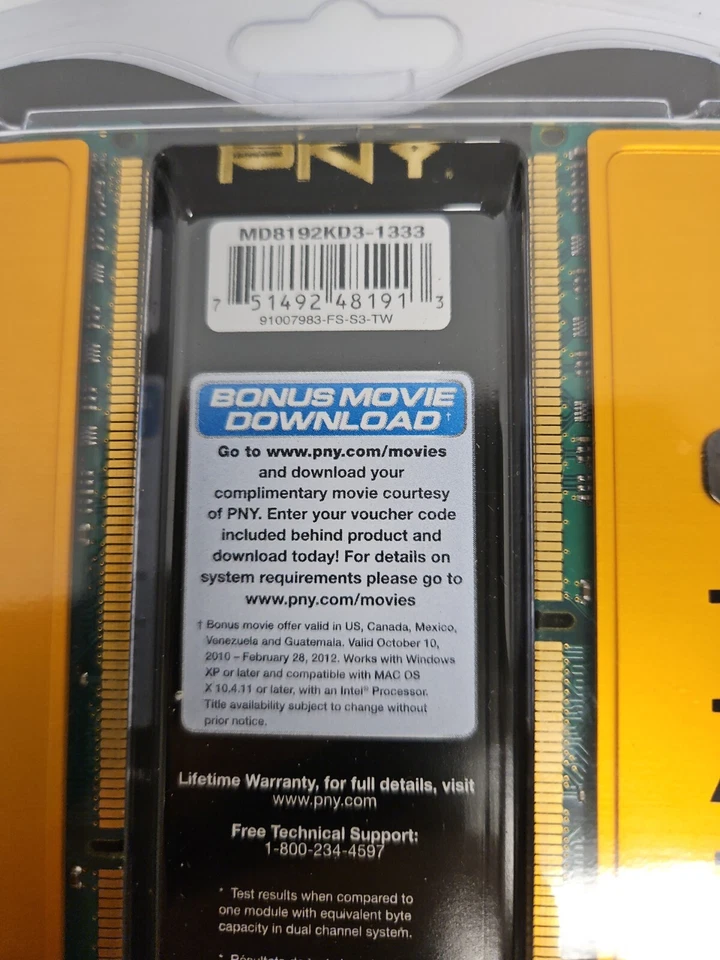 PNY MD8192KD3-1333 8GB 2X4 GB Dual Channel DDR3 PC3-10666 Matched Pair NEW A5 - Image 2 of 4