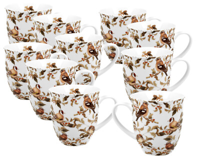 10er SET DUO ANIMALS Becher 400 ml BIRDIES in Metalldose, New Bone China Porz...