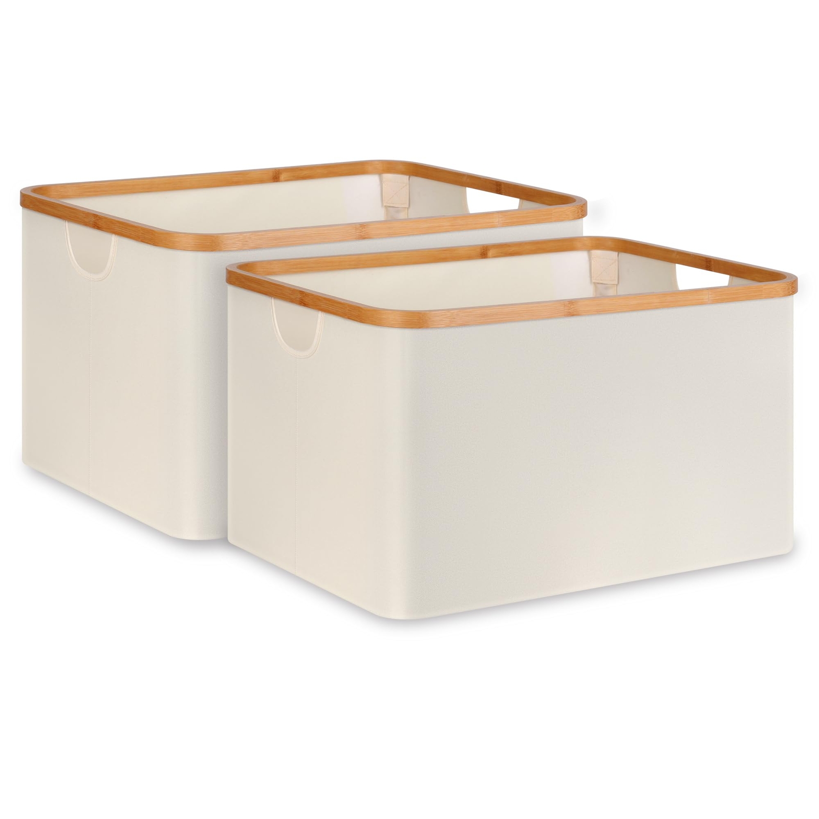 Storage Baskets for Organizing, Fabric Storage Baskets with Bamboo Handles, C...-image